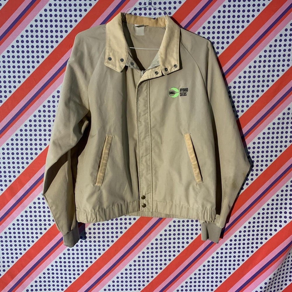 Vintage Swingster Cargill Hybrid Seeds Tan Green Farm Jacket Mens Large 90s USA
